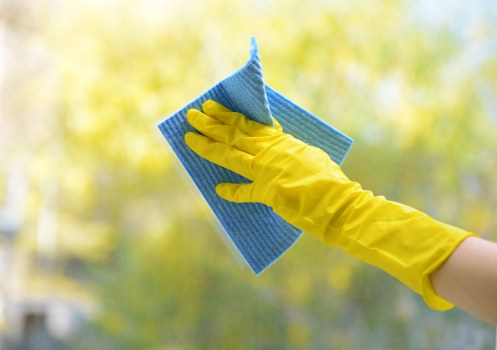 Carpet cleaning staff applying safety procedures during service